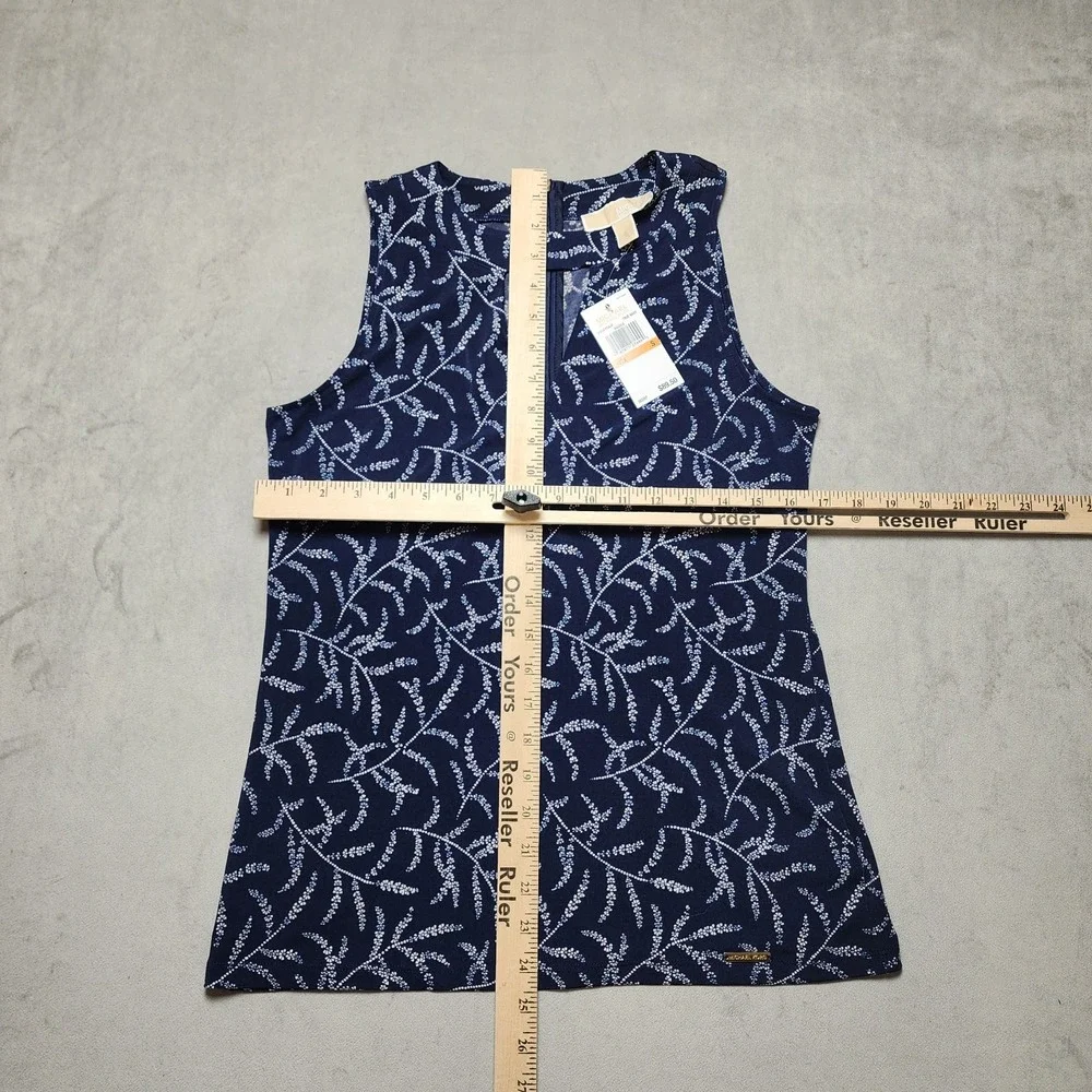 NWT Michael Kors Women's Floral Print Sleeveless Tank Top‎ True Navy Size Small